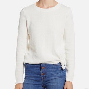 Madewell Cream Ribbed Long Sleeve Side Tie Top Lightweight Sweater Size L Casual
